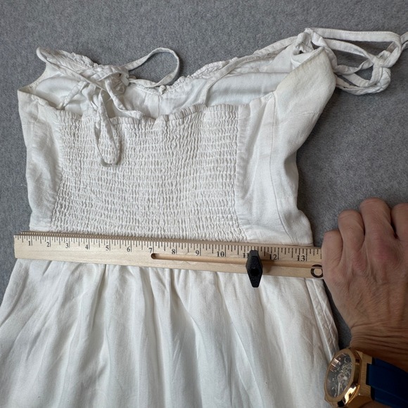 Abercrombie Fitch White Linen Blend Smocked‎ Sundress Tie Straps Mini Dress XS - Picture 9 of 11